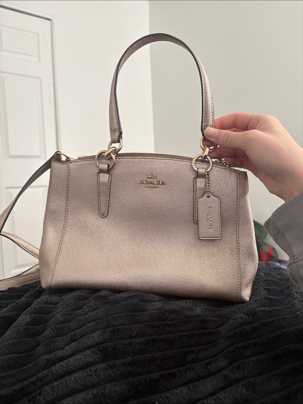 Coach Metallic Rose Gold Leather Satchel Handbag